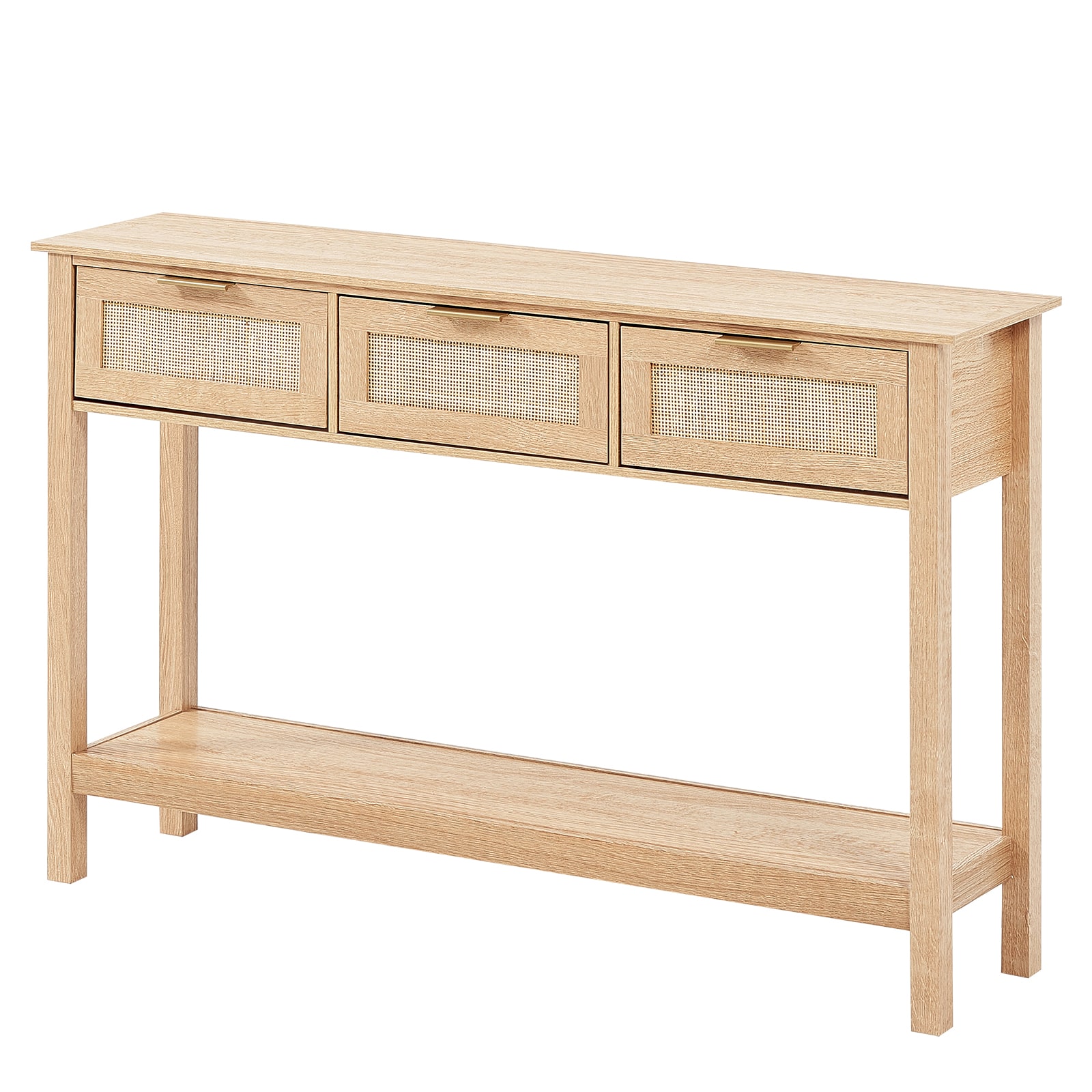 Rattan Console Table With 3 Drawers For Living Room And Hallway_voghion.com